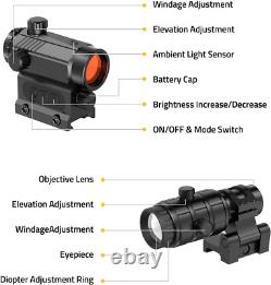CVLIFE Red Dot and Magnifier Combo, 3 MOA Red Dot with 3X Magnifier, Auto Bright