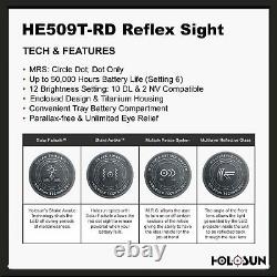 HOLOSUN HE509T Red Dot Sight, 2 MOA Dot, HE509TRD, Solar Failsafe & RMR Adapter