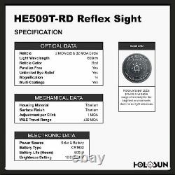 HOLOSUN HE509T Red Dot Sight, 2 MOA Dot, HE509TRD, Solar Failsafe & RMR Adapter