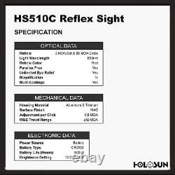 HOLOSUN HS510C 2 MOA Dot Or A 65 MOA Ring Open Reflex Holographic Red Dot Sight