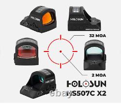 HOLOSUN Open Reflex Optical Red Green Dot Sight HS507C X2 FREE Shipping 2 MOA