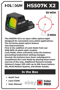 Holosun Circle Red Dot/Shake Awake/Compact HS507K Reticle 2MOA Dot 32 MOA Circle