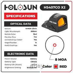 Holosun HS407CO-X2 Open Reflex Optical Red Dot Sight Super LED 8MOA Open Circle