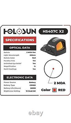 Holosun HS407C X2 2 MOA Red Dot Open Reflex Sight