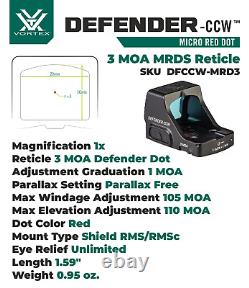 Vortex Optics Defender-CCW 3 MOA Red Dot DFCCW-MRD3